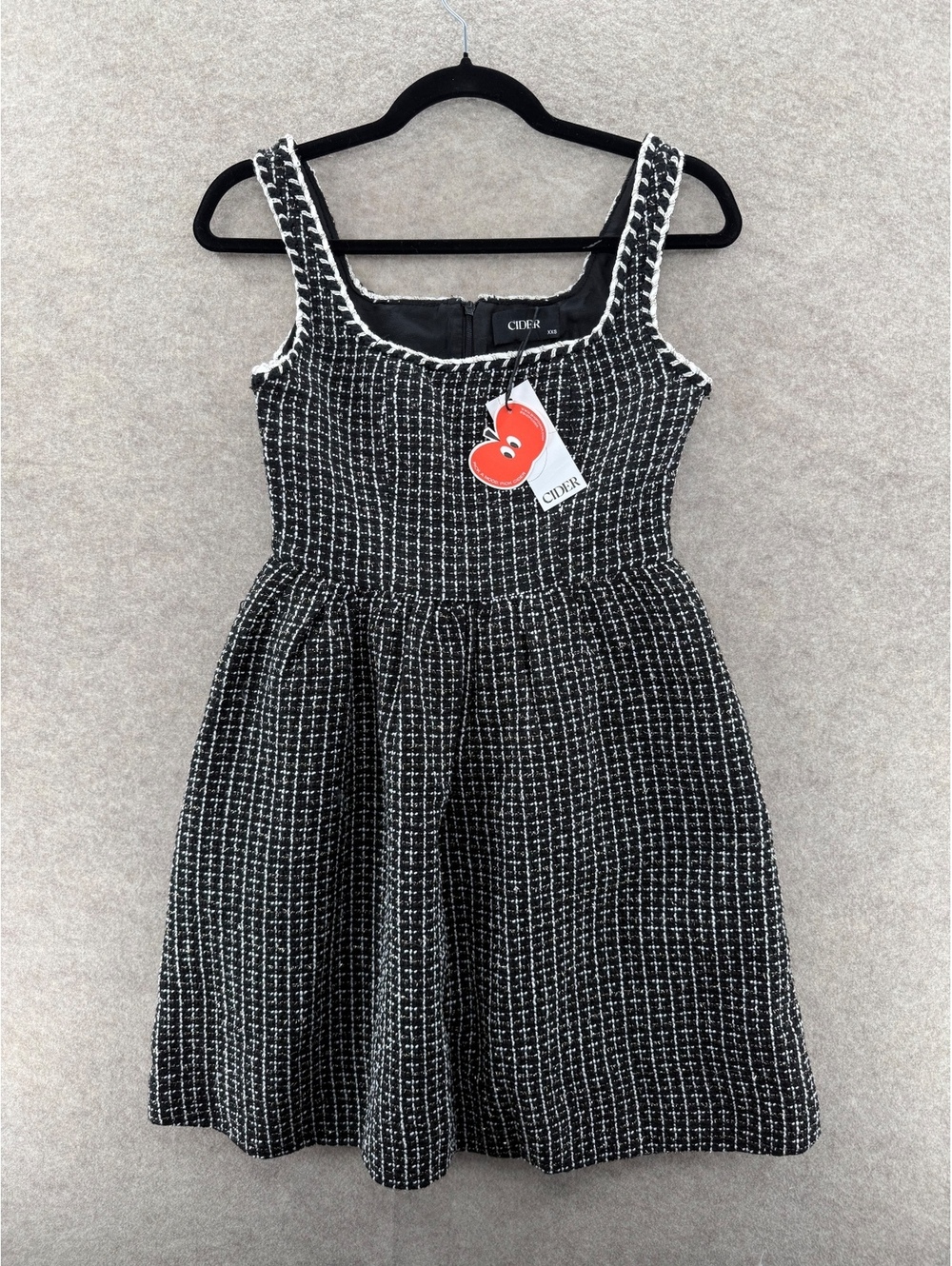 Cider Tweed Mini Dress Black White Sleeveless Fit & Flare NWT XXS